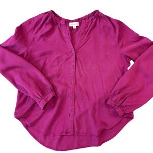 Cloth & Stone Magenta Pink Tencel Button Down Blouse V-Neck XL C1524-V65-303
